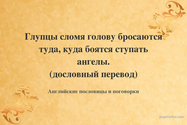 Глупцы сломя голову бросаются туда, куда боятся ступать ангелы. (дословный перевод)