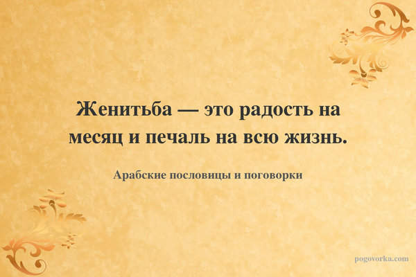 Женитьба — это радость на месяц и печаль на всю жизнь.