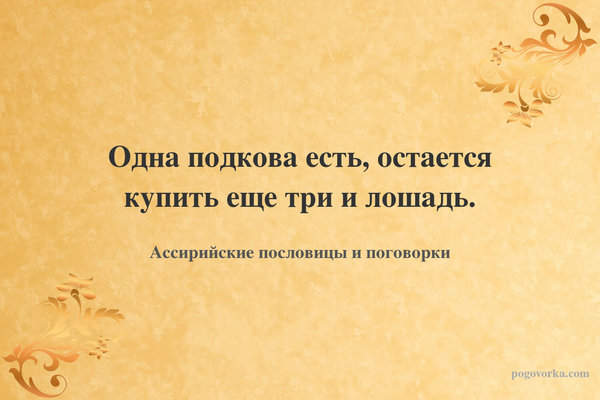 Одна подкова есть, остается купить еще три и лошадь.