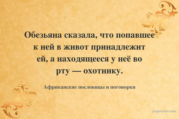 Обезьяна сказала, что попавшее к ней в живот принадлежит ей, а находящееся у неё во рту — охотнику.