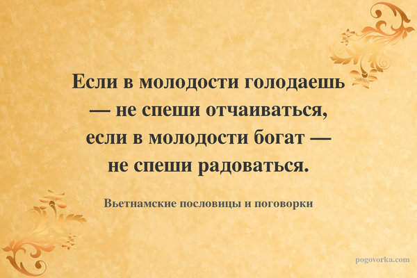 Если в молодости голодаешь — не спеши отчаиваться, если в молодости богат — не спеши радоваться.