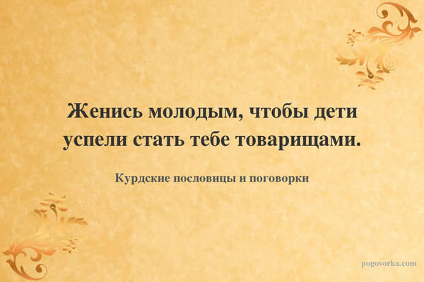 Женись молодым, чтобы дети успели стать тебе товарищами.
