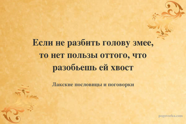 Если не разбить голову змее, то нет пользы оттого, что разобьешь ей хвост