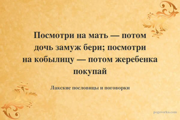 Посмотри на мать — потом дочь замуж бери; посмотри на кобылицу — потом жеребенка покупай