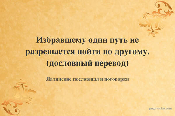 Избравшему один путь не разрешается пойти по другому. (дословный перевод)
