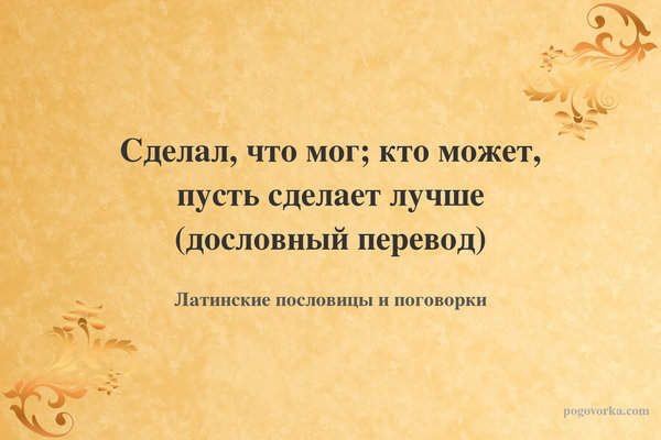 Сделал, что мог; кто может, пусть сделает лучше (дословный перевод)