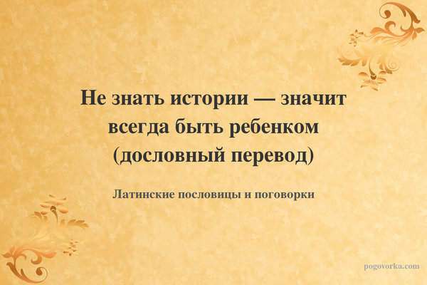 Не знать истории — значит всегда быть ребенком (дословный перевод)