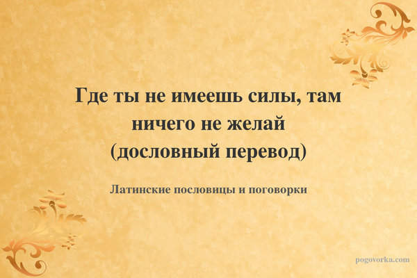 Где ты не имеешь силы, там ничего не желай (дословный перевод)