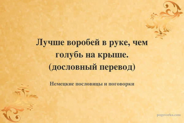 Лучше воробей в руке, чем голубь на крыше. (дословный перевод)