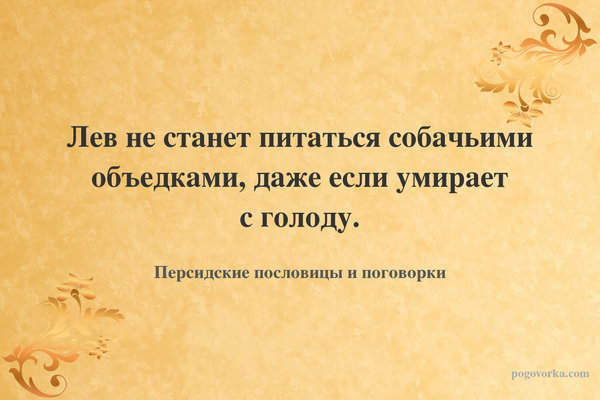Лев не станет питаться собачьими объедками, даже если умирает с голоду.