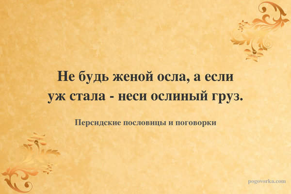 Не будь женой осла, а если уж стала - неси ослиный груз.