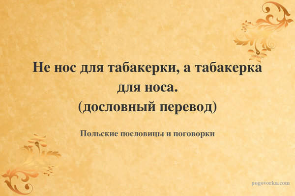 Не нос для табакерки, а табакерка для носа. (дословный перевод)