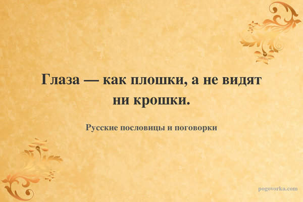 Глаза — как плошки, а не видят ни крошки.