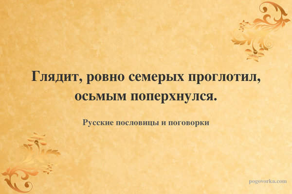 Глядит, ровно семерых проглотил, осьмым поперхнулся.
