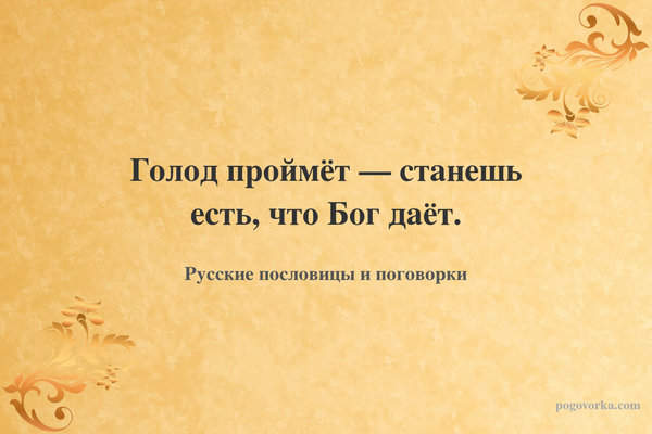 Голод проймёт — станешь есть, что Бог даёт.