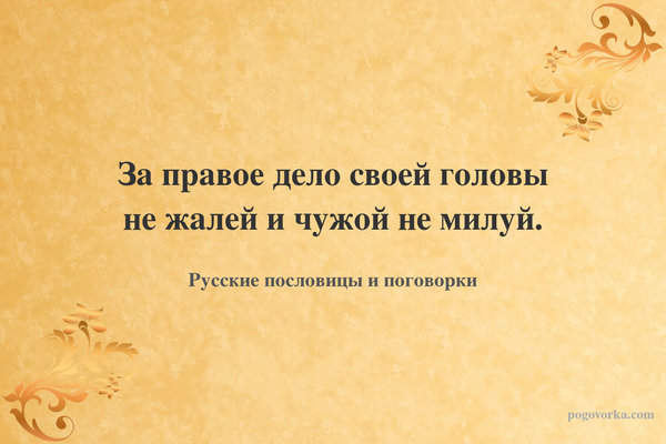 За правое дело своей головы не жалей и чужой не милуй.