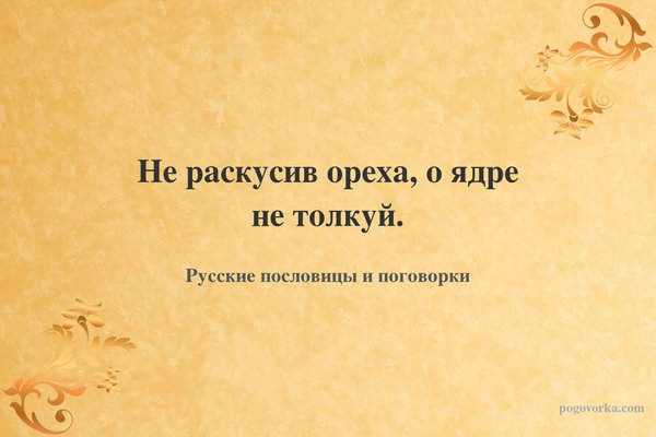 Не раскусив ореха, о ядре не толкуй.