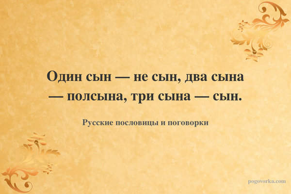Один сын — не сын, два сына — полсына, три сына — сын.