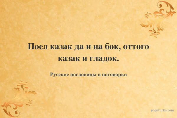 Поел казак да и на бок, оттого казак и гладок.