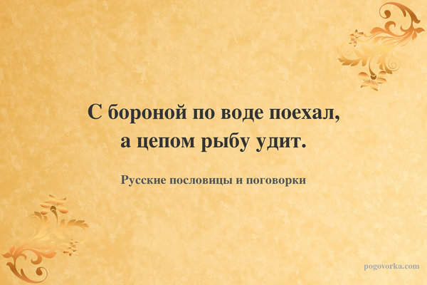 С бороной по воде поехал, а цепом рыбу удит.