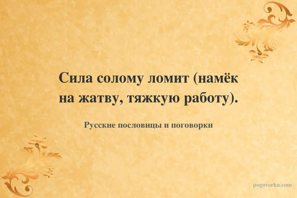 Сила солому ломит (намёк на жатву, тяжкую работу).