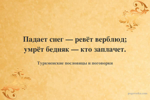 Падает снег — ревёт верблюд; умрёт бедняк — кто заплачет.
