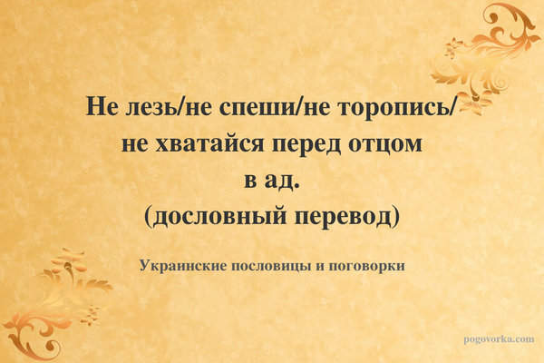 Не лезь/не спеши/не торопись/ не хватайся перед отцом в ад. (дословный перевод)