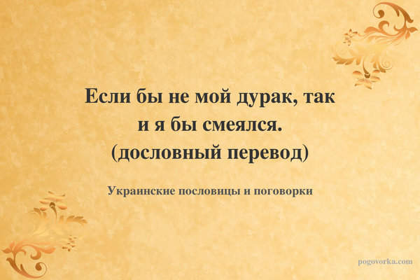 Если бы не мой дурак, так и я бы смеялся. (дословный перевод)