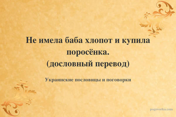 Не имела баба хлопот и купила поросёнка. (дословный перевод)