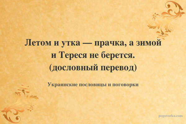 Летом и утка — прачка, а зимой и Тереся не берется. (дословный перевод)