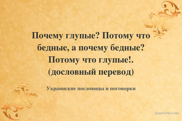 Почему глупые? Потому что бедные, а почему бедные? Потому что глупые!. (дословный перевод)