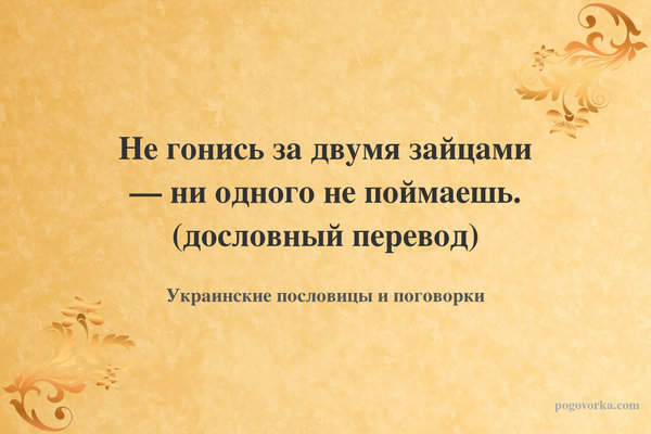Не гонись за двумя зайцами — ни одного не поймаешь. (дословный перевод)