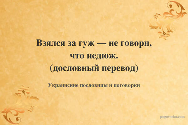 Взялся за гуж — не говори, что недюж. (дословный перевод)