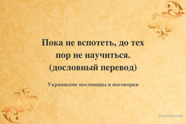 Пока не вспотеть, до тех пор не научиться. (дословный перевод)