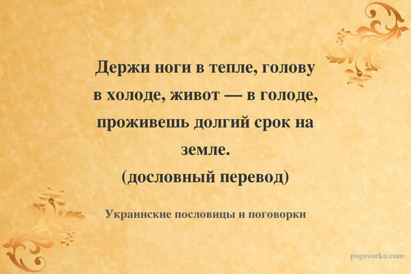 Держи ноги в тепле, голову в холоде, живот — в голоде, проживешь долгий срок на земле. (дословный перевод)