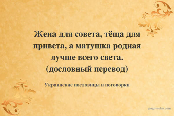 Жена для совета, тёща для привета, а матушка родная лучше всего света. (дословный перевод)