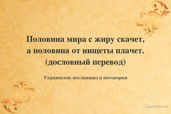 Половина мира с жиру скачет, а половина от нищеты плачет. (дословный перевод)