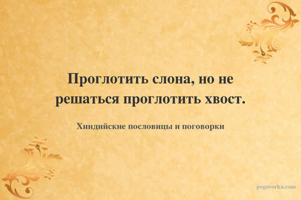 Проглотить слона, но не решаться проглотить хвост.