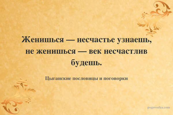 Женишься — несчастье узнаешь, не женишься — век несчастлив будешь.