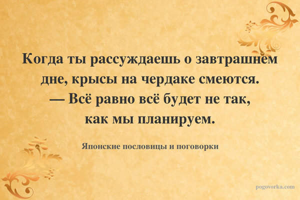 Когда ты рассуждаешь о завтрашнем дне, крысы на чердаке смеются. — Всё равно всё будет не так, как мы планируем.