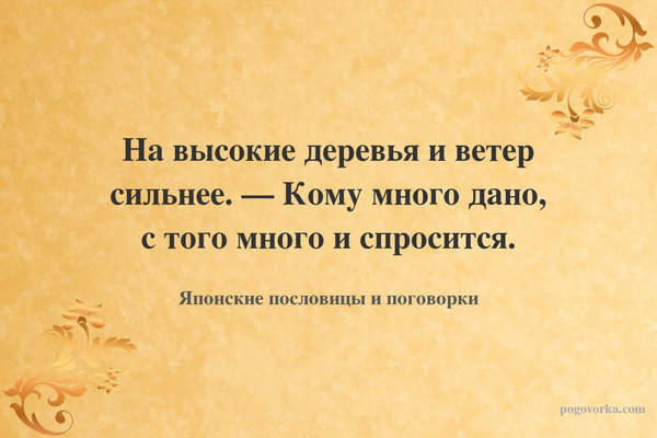 На высокие деревья и ветер сильнее. — Кому много дано, с того много и спросится.