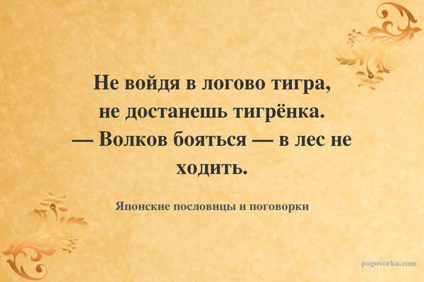 Не войдя в логово тигра, не достанешь тигрёнка. — Волков бояться — в лес не ходить.